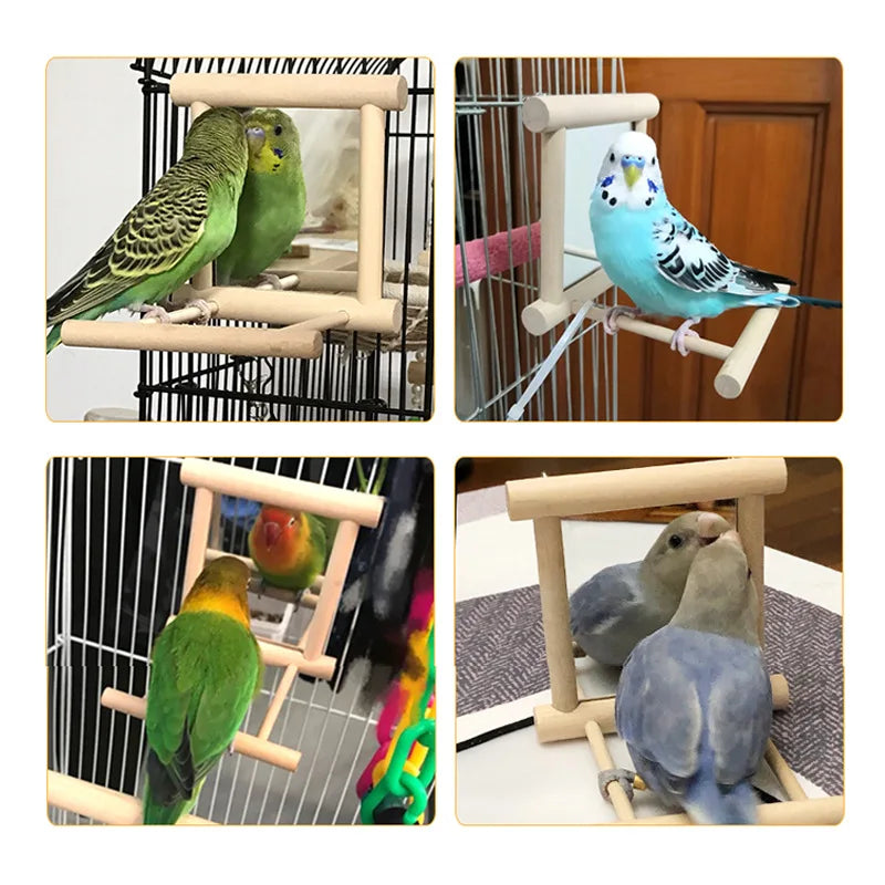 Bird Cage Mirror Toy With Bell and Preening Perch