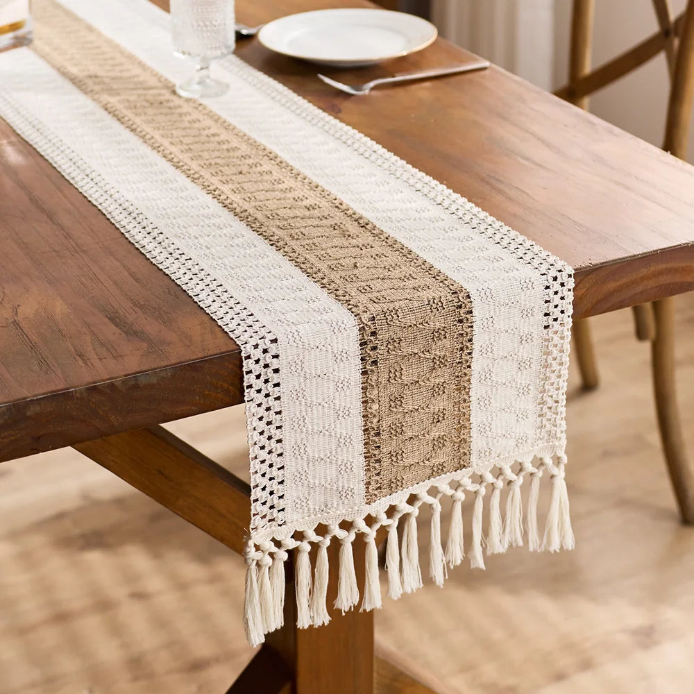 Macrame Table Runner, Cotton with Tassel Fringe