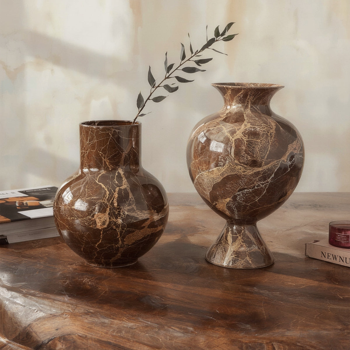 Marble Pattern Glass Vases, Pair - home decor piece, view 1 of 3