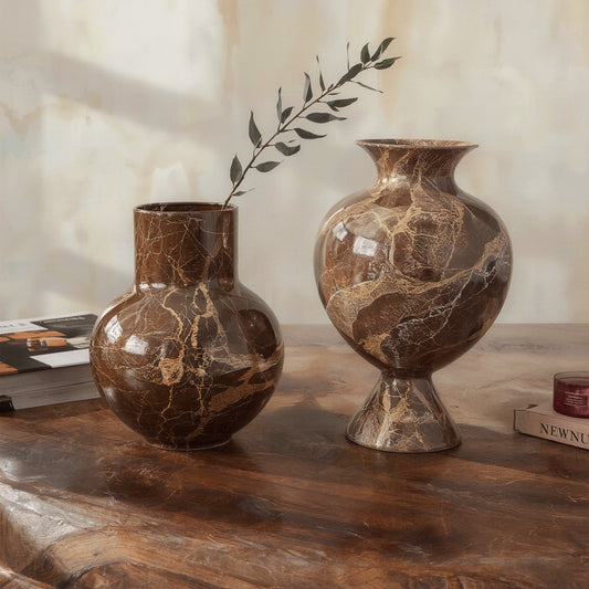 Marble Pattern Glass Vases, Pair