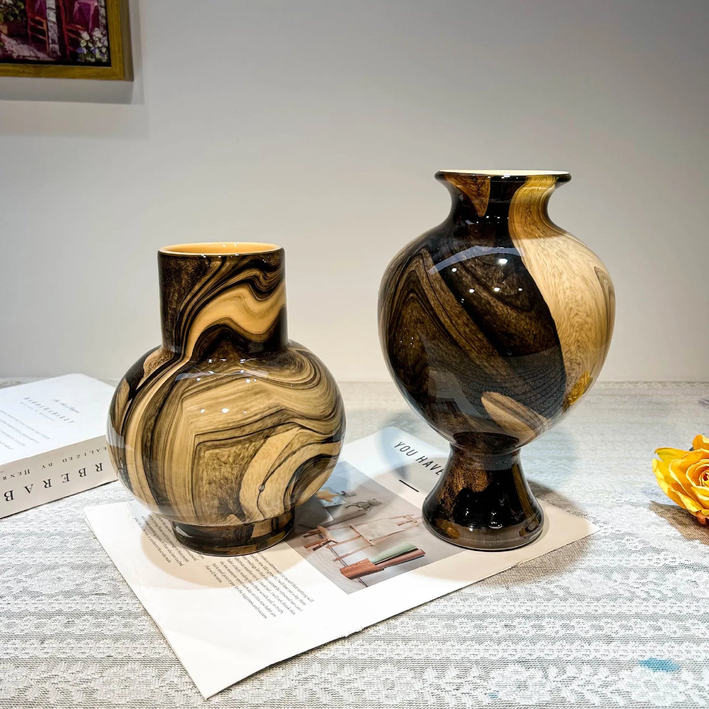 Marble Pattern Glass Vases, Pair - home decor piece, view 2 of 3