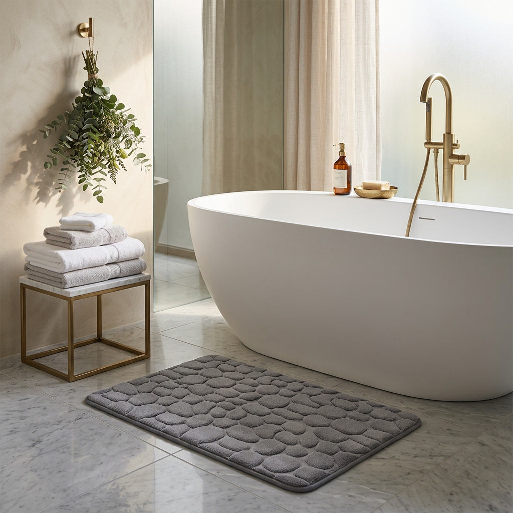 3D Cobblestone Embossed Bath Mat lifestyle