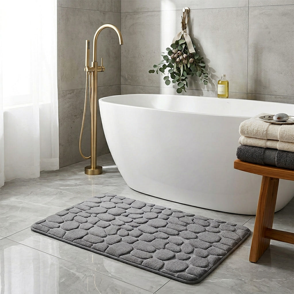 3D Cobblestone Embossed Bath Mat lifestyle