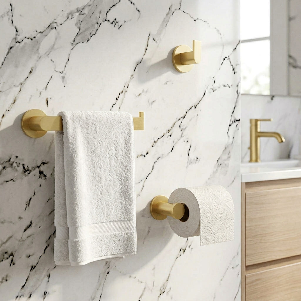 Brushed Gold Bathroom Hardware Set lifestyle