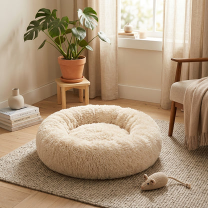 Pet Calming Donut Bed Memory Foam Anti-Anxiety Plush Faux Fu lifestyle - Syvah