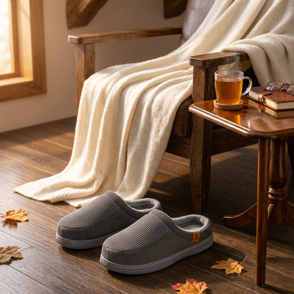 Memory Foam Corduroy House Slippers lifestyle
