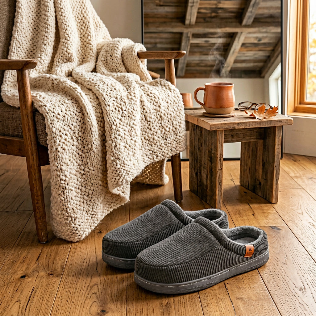 Memory Foam Corduroy House Slippers lifestyle