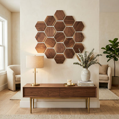 Geometric Wood Wall Art Hexagon — lifestyle