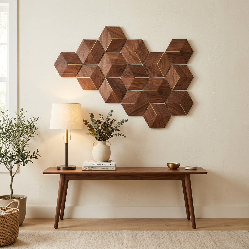 Geometric Wood Wall Art Hexagon — lifestyle