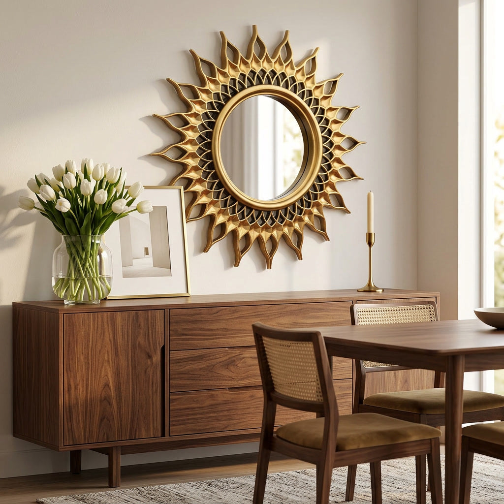 Gold Sunburst Round Wall Mirror lifestyle