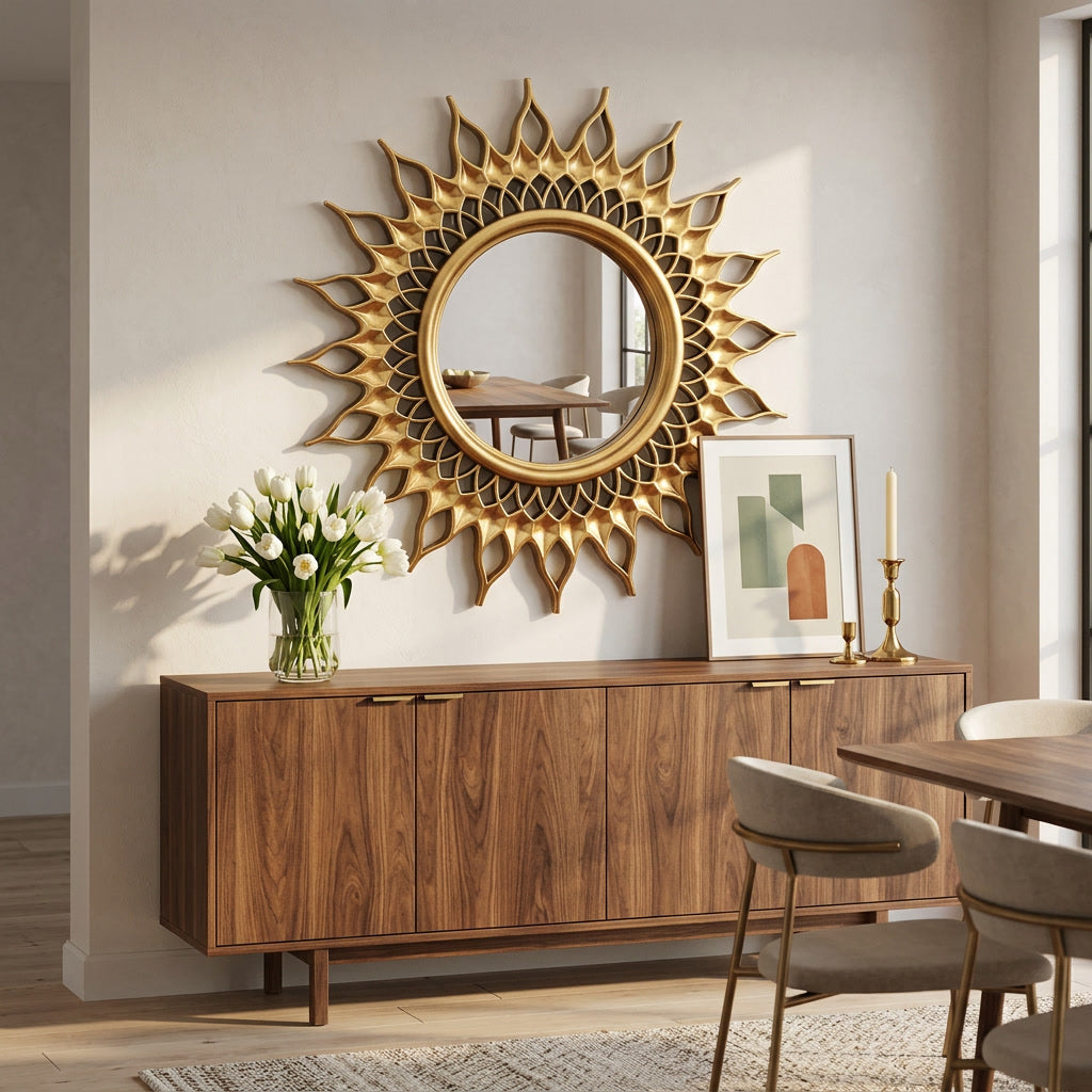 Gold Sunburst Round Wall Mirror lifestyle