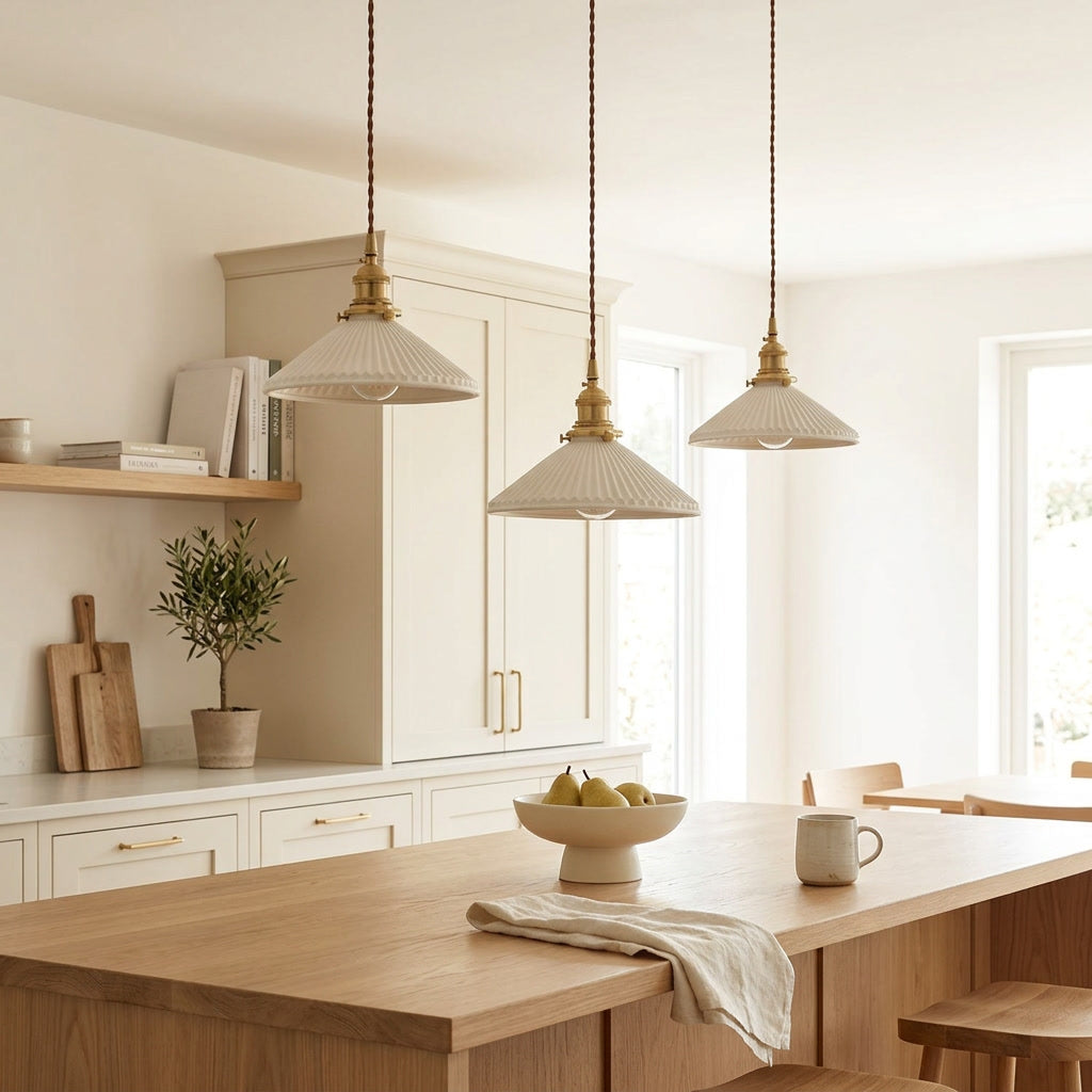 Kitchen Modern White Ceramic Brass Pendant Light Hanging Lam lifestyle - Syvah