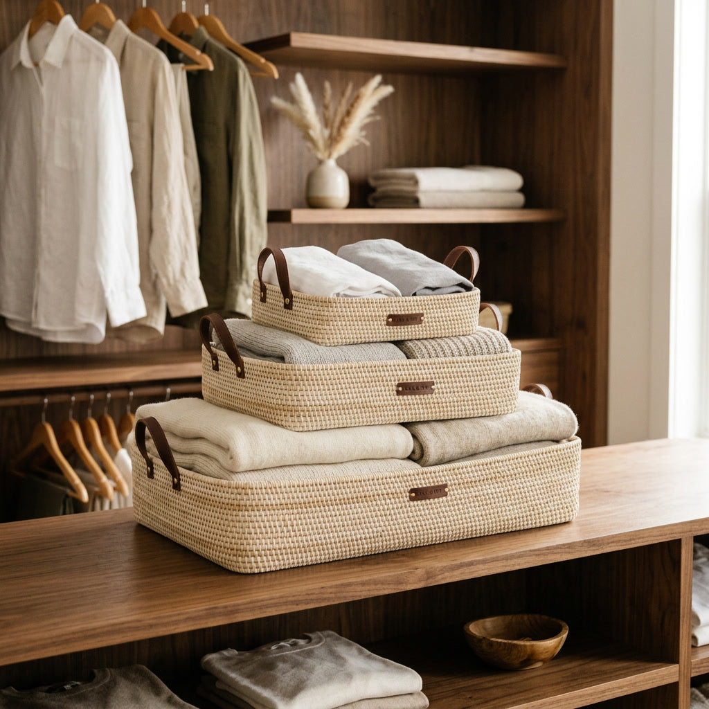 Rattan Storage Basket Set 3 — lifestyle