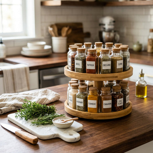 Bamboo Rotating Spice Rack — lifestyle