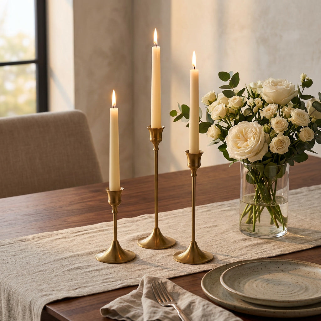 Brass Taper Candlestick Holder lifestyle