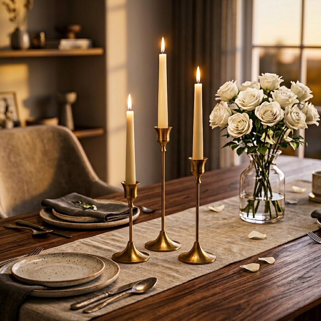 Brass Taper Candlestick Holder (extra) lifestyle