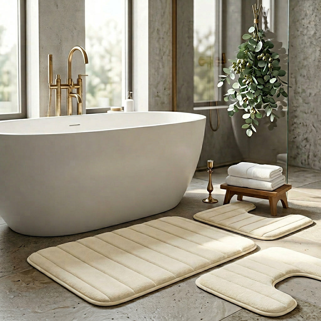 Velvet Memory Foam Bath Rug Set lifestyle