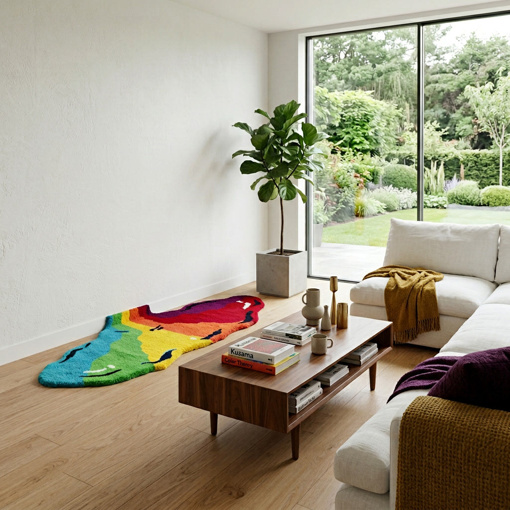 Rainbow Paint Spill Art Rug lifestyle
