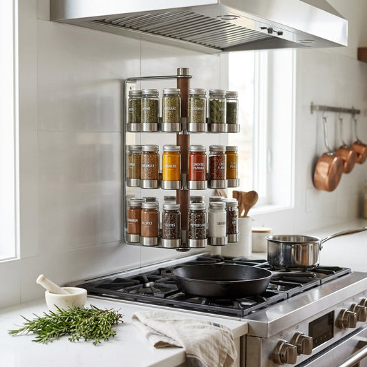 Magnetic Rotating Spice Rack 18-Jar Stainless Steel Wall-Mou lifestyle - Syvah