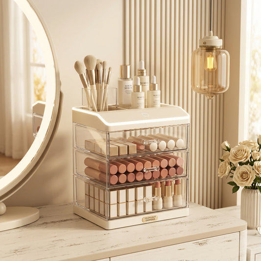 Acrylic 3-Drawer Makeup Organizer LED Touch Light Cosmetic V lifestyle - Syvah