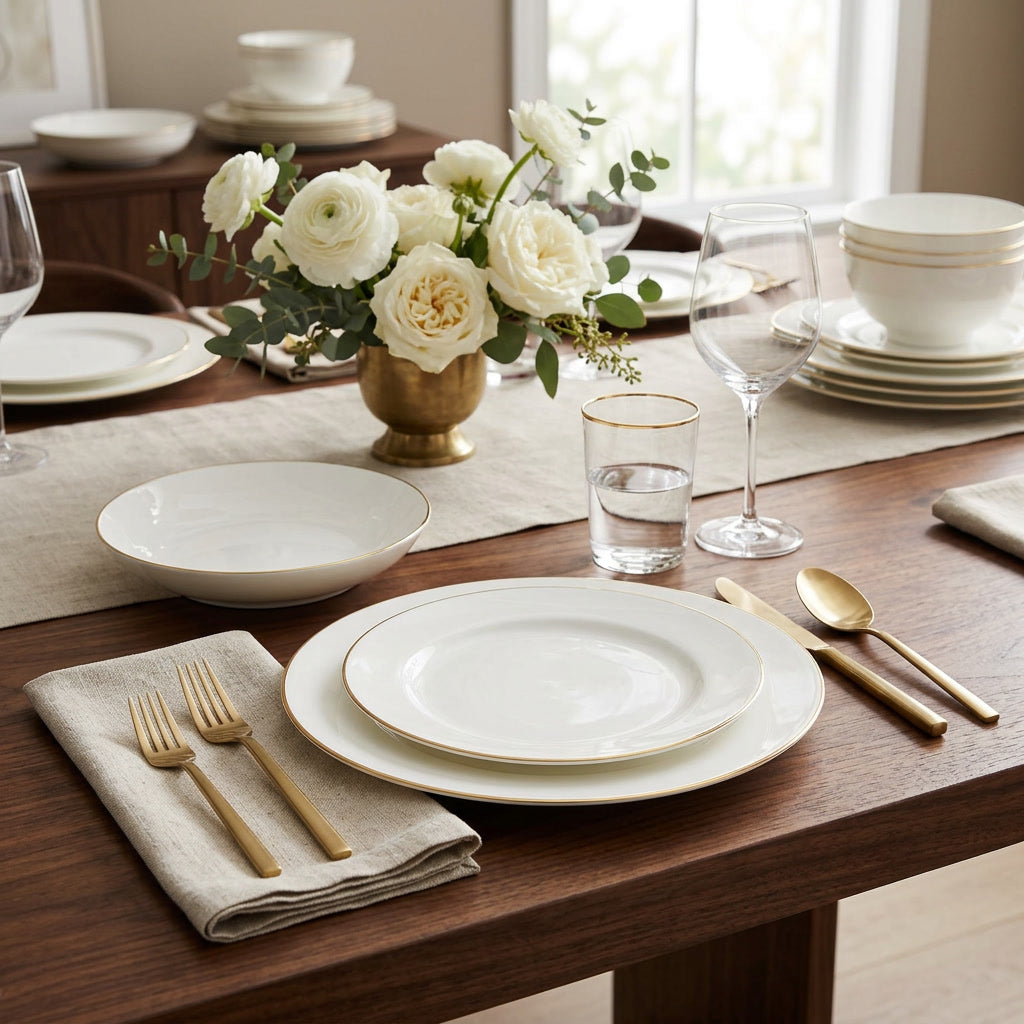 White Bone China Dinnerware Set lifestyle