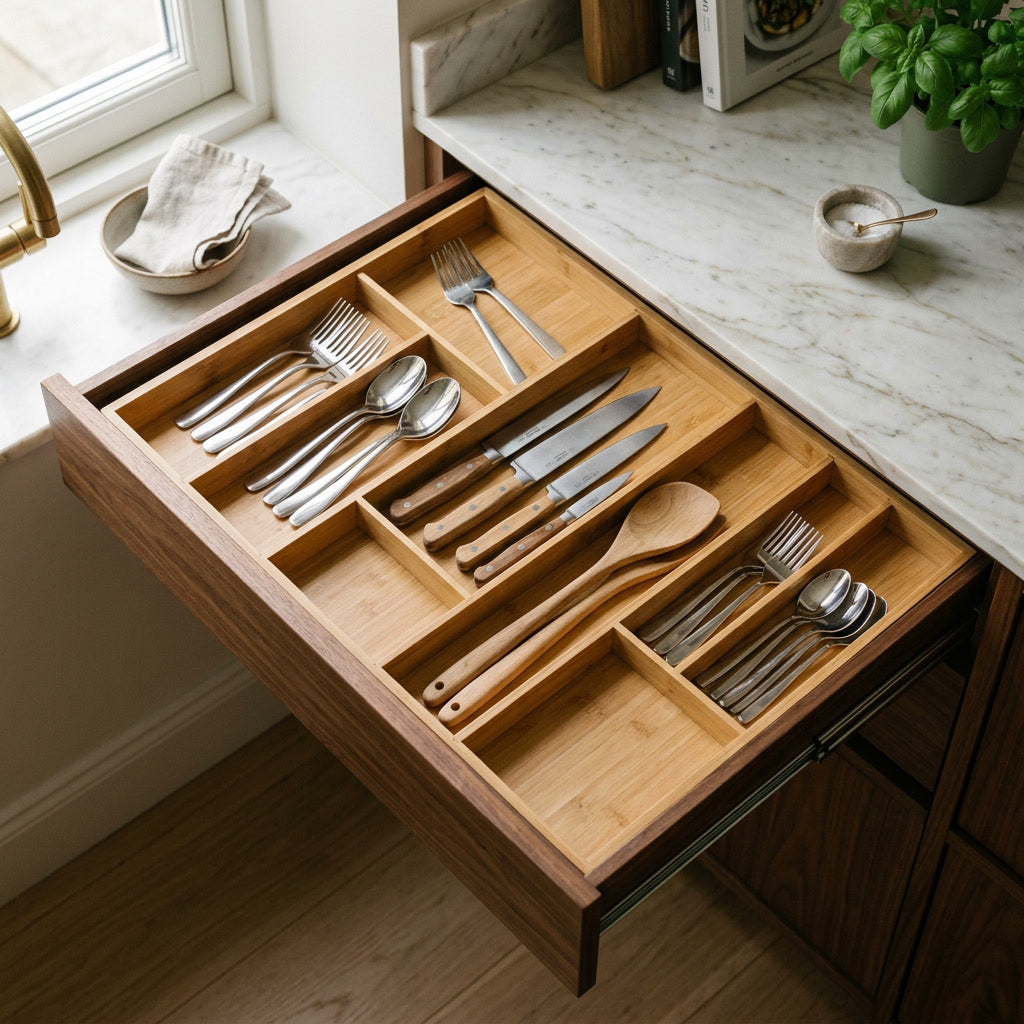 Bamboo Drawer Organizer Expandable — lifestyle