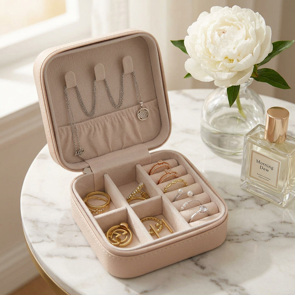Leather Travel Jewelry Box Organizer lifestyle