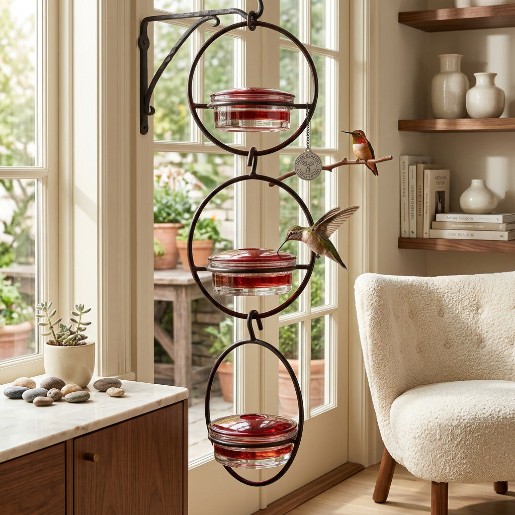 Hand-Blown Glass Hummingbird Feeder Premium Garden Gift Outdoor