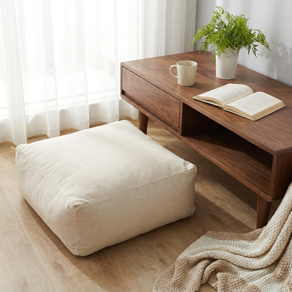 Oversized Linen Floor Pillow Pouf Cozy Reading Corner Aesthetic