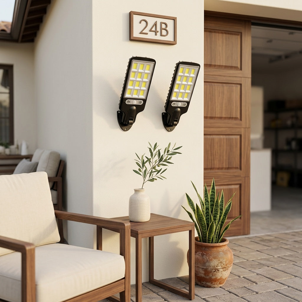 Solar LED Wall Sconce Outdoor 2-Pack Modern Patio Garage Curb Appeal - lighting fixture, view 1 of 3