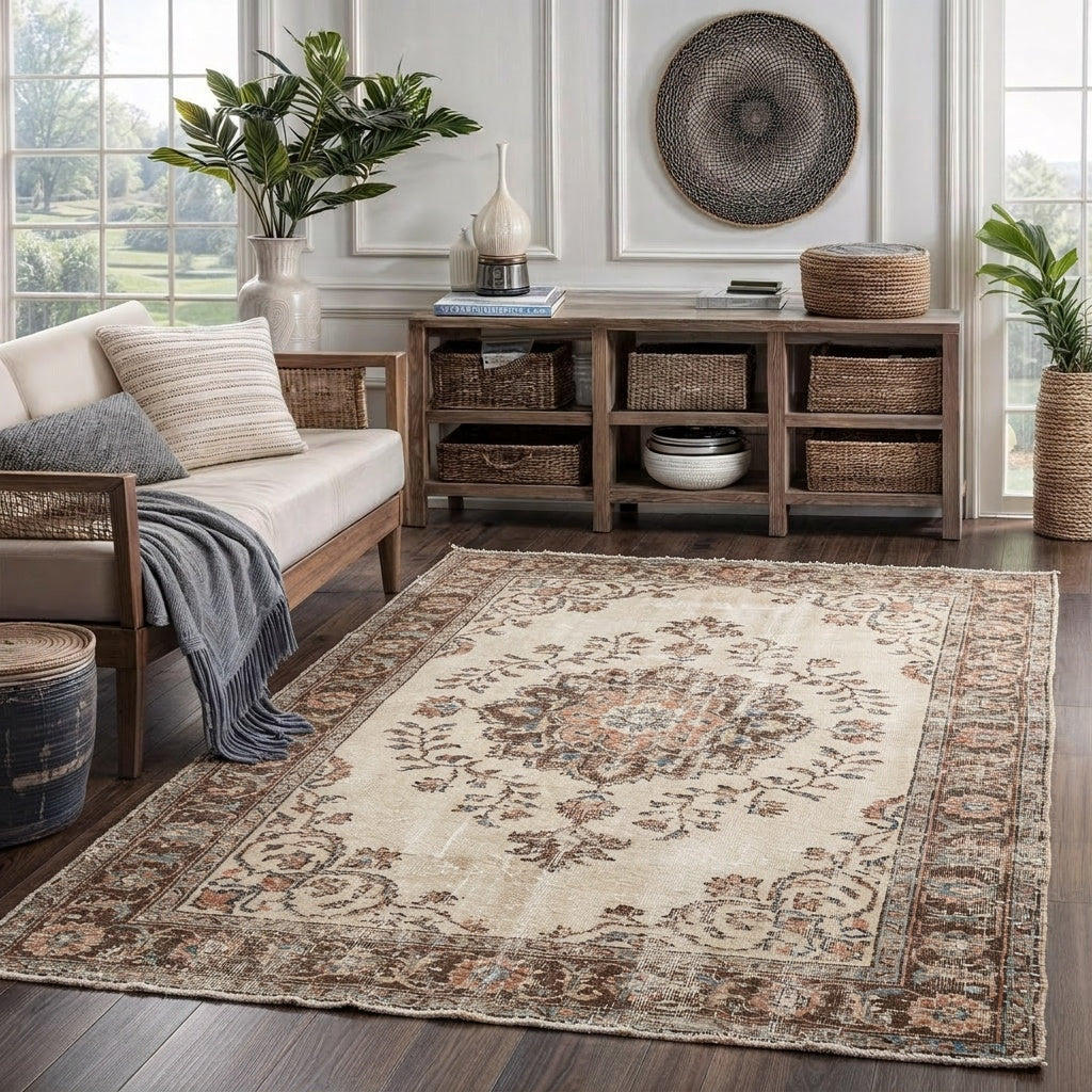 Vintage Style Rug 5x7 Aesthetic Modern Distressed Premium Cream - home decor piece, view 1 of 3