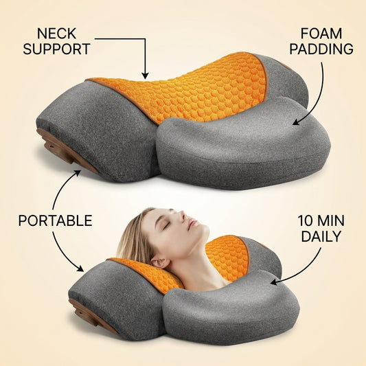 Cervical Neck Stretcher Pillow Traction Device Pos infographic - Syvah