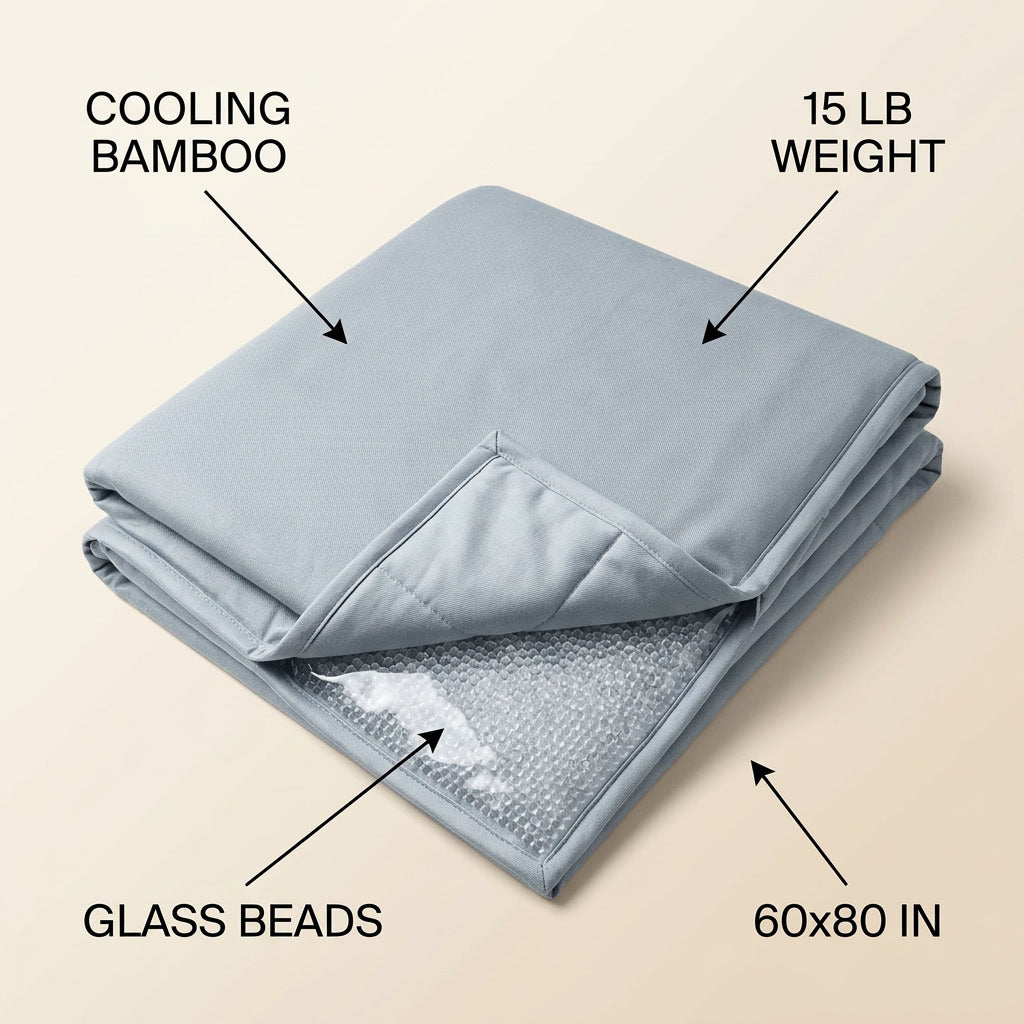 Cooling Weighted Blanket with Gel Layer Bamboo Cov infographic - Syvah