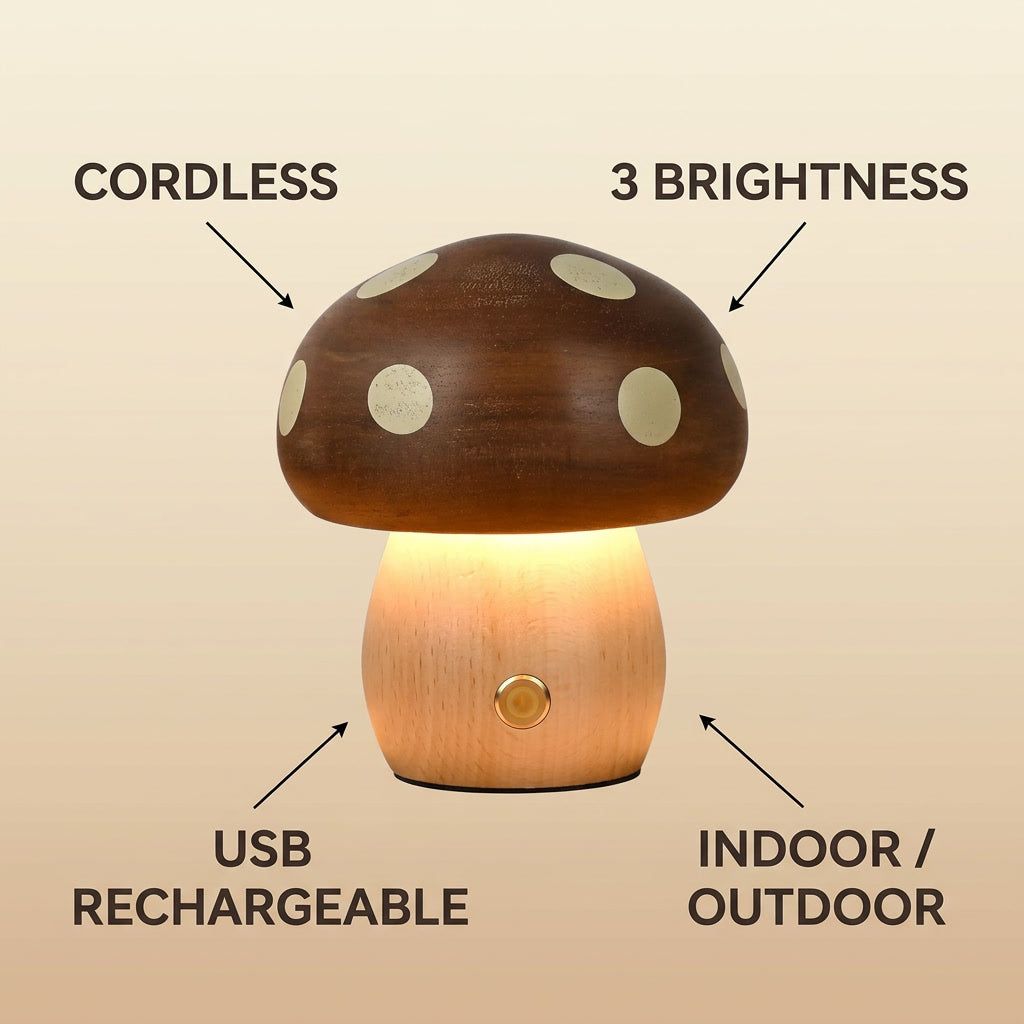 Cordless Rechargeable Mushroom Table Lamp Touch Di infographic - Syvah