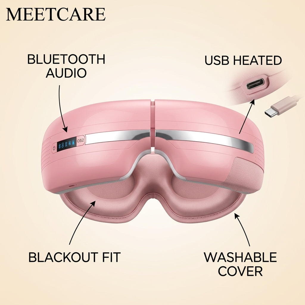 Heated Sleep Mask Bluetooth USB Rechargeable Steam infographic - Syvah