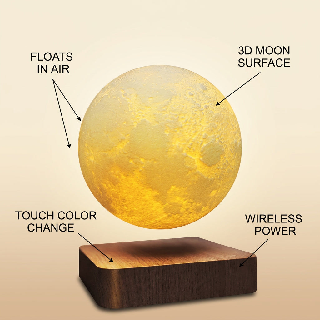 Levitating Moon Lamp Magnetic 3D Touch-Control Col infographic - Syvah
