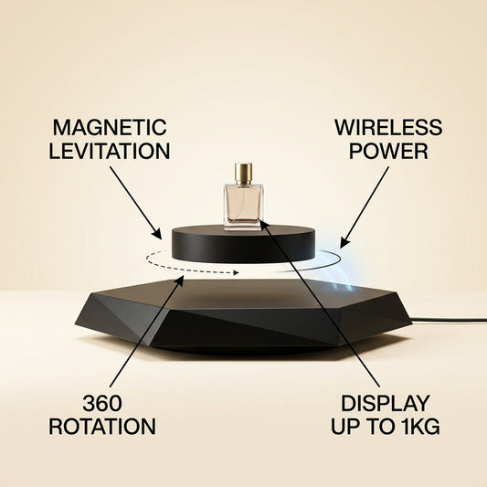 Magnetic Levitation Display Shelf Floating Platfor infographic - Syvah