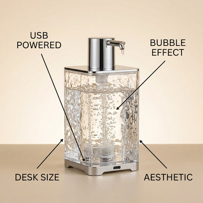 Mini Bubble Water Dispenser USB Aesthetic Tabletop infographic - Syvah