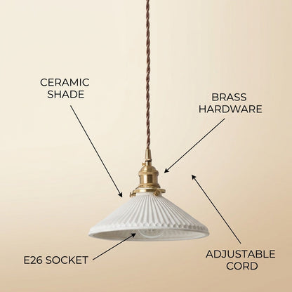 Kitchen Modern White Ceramic Brass Pendant Light infographic - Syvah