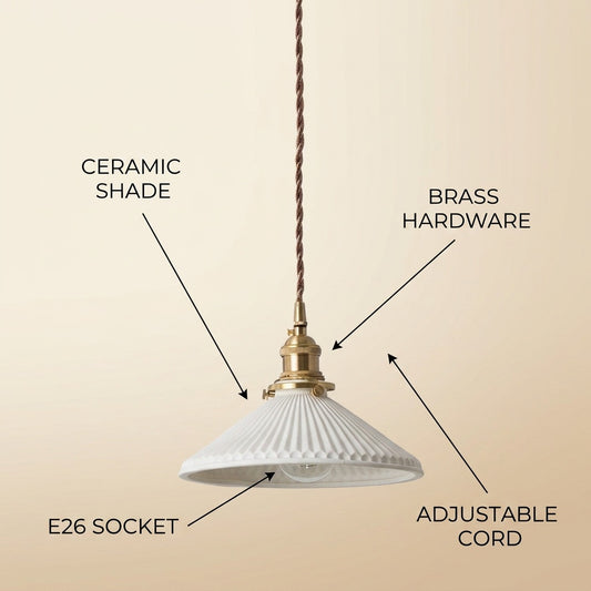 Kitchen Modern White Ceramic Brass Pendant Light infographic - Syvah