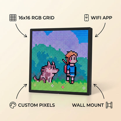 Pixel Art LED Display Panel WiFi Smart 16x16 RGB W infographic - Syvah