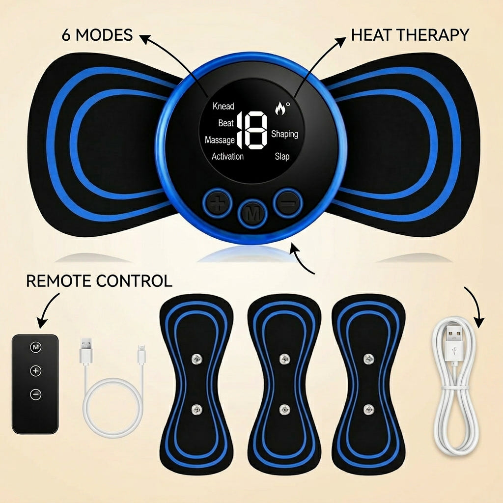 Pulse Acupressure Neck Massager with Heat EMS 6-Mo infographic - Syvah