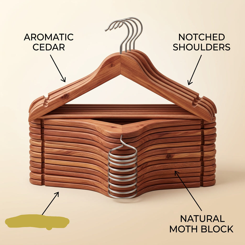 Cedar Hangers for Closet 6-Pack Aromatic Cedar Blo infographic - Syvah