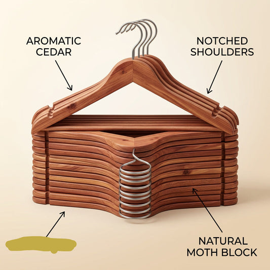 Cedar Hangers for Closet 6-Pack Aromatic Cedar Blo infographic - Syvah