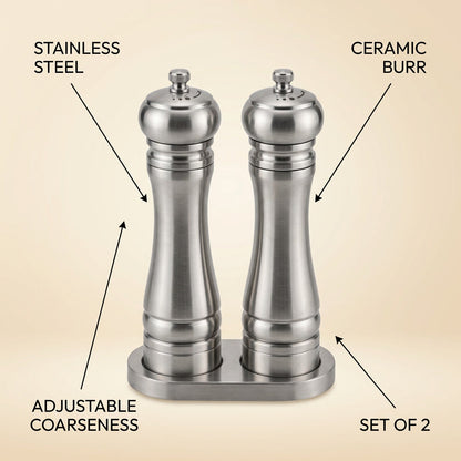 Ceramic Salt and Pepper Grinder Set Adjustable Coa infographic - Syvah