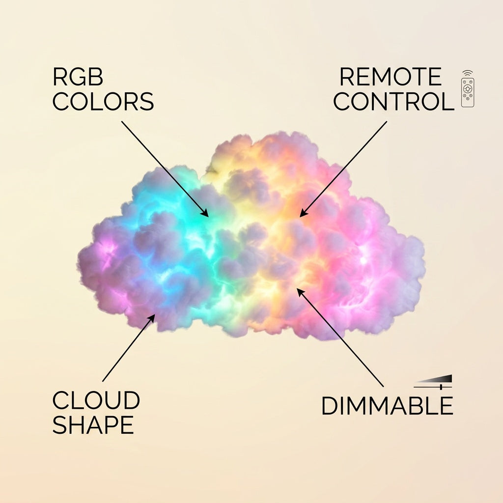 RGB Cloud Ceiling Light LED Modern Cute Lightning  infographic - Syvah