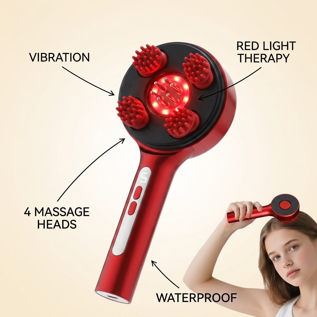 Acupressure Scalp Massager Electric LED Hair Growt infographic - Syvah