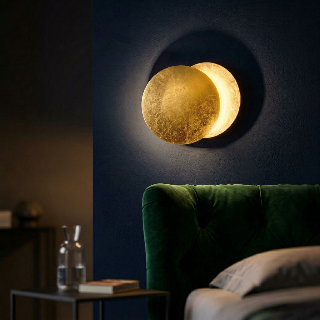 Eclipse Wall Sconce, Brushed Brass Disk