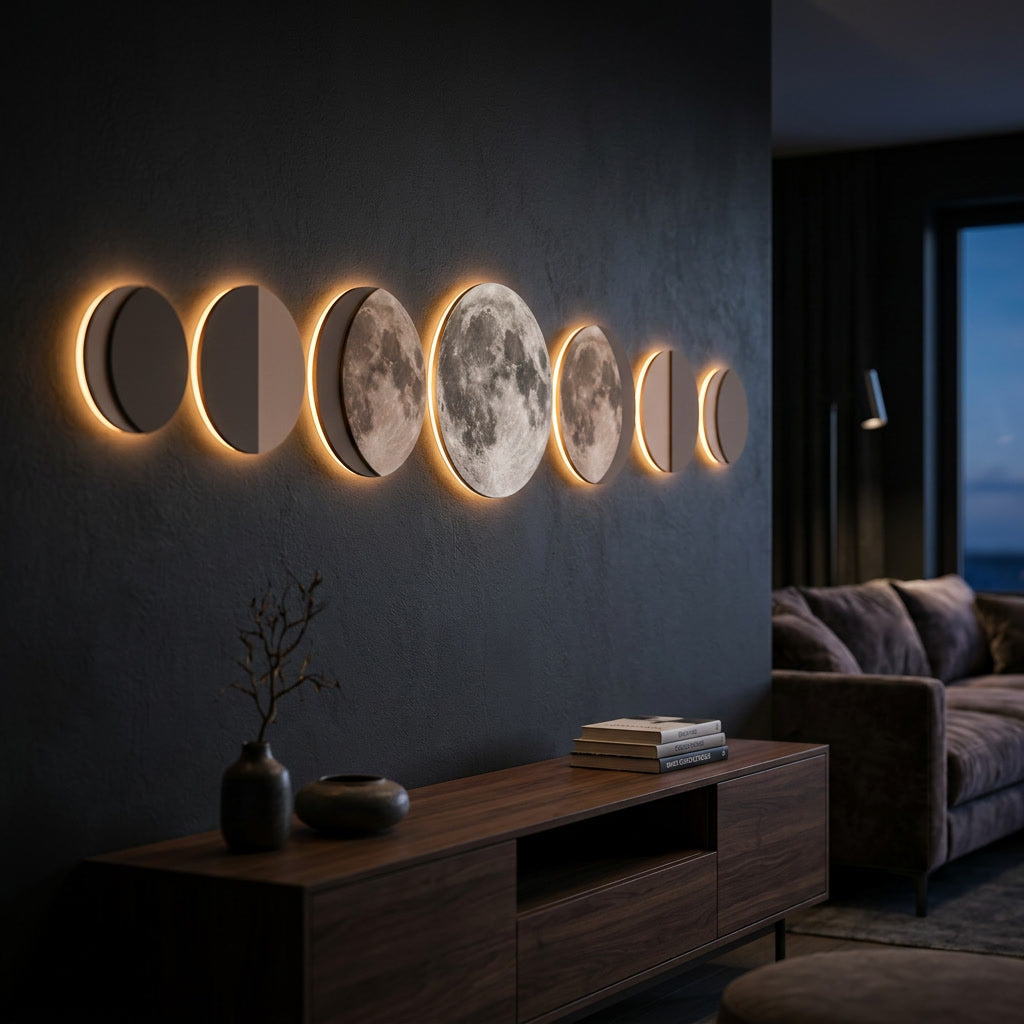 Moon Phase Wall Light, 8-Phase Brass