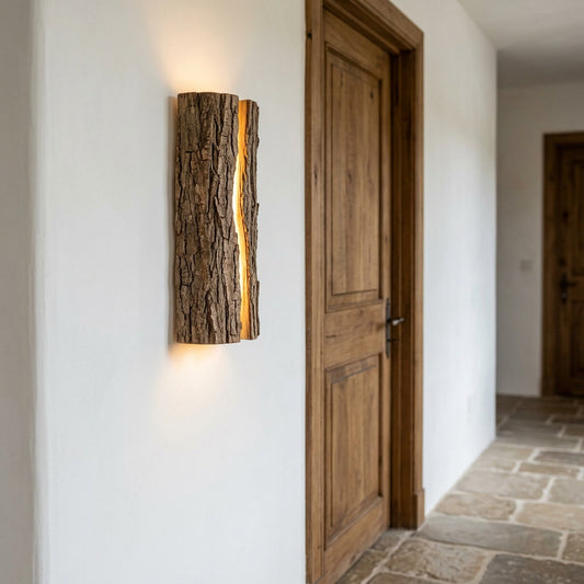Wood Bark Wall Sconce, Wabi-Sabi Live Edge